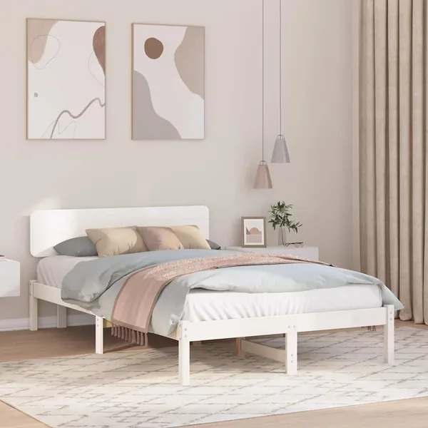 Cadre de lit avec tête de lit Blanc 135 x 190 cm Pin massif