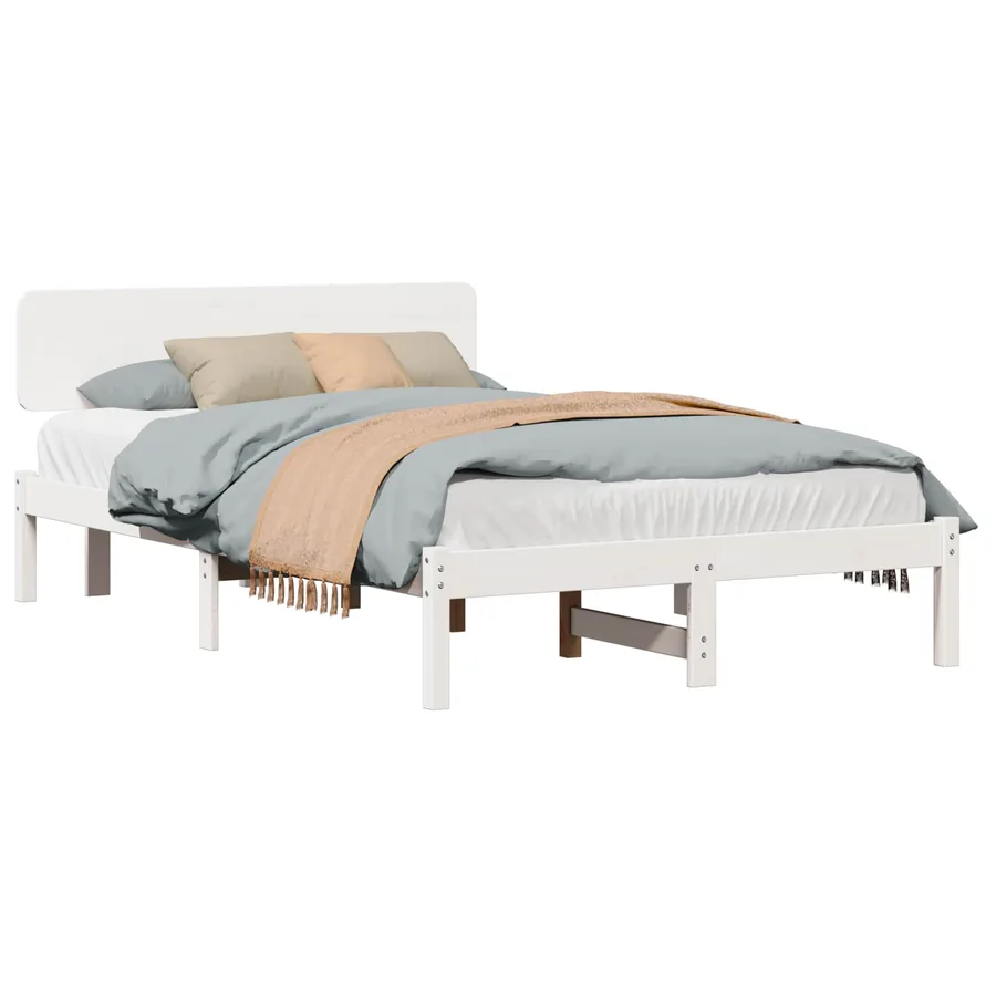 Cadre de lit avec tête de lit Blanc 135 x 190 cm Pin massif - 2