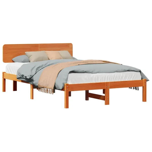 Cadre de lit avec tête de lit Brun cire 120 x 200 cm Pin massif