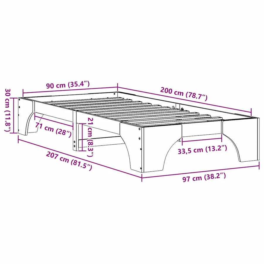 Cadre de lit Blanc 90 x 200 cm Pin massif - 10
