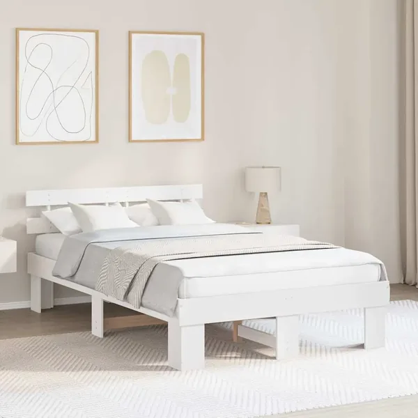 Cadre de lit avec tête de lit Blanc 140 x 190 cm Pin massif