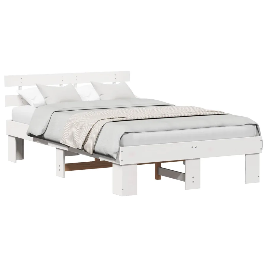 Cadre de lit avec tête de lit Blanc 140 x 190 cm Pin massif - 2