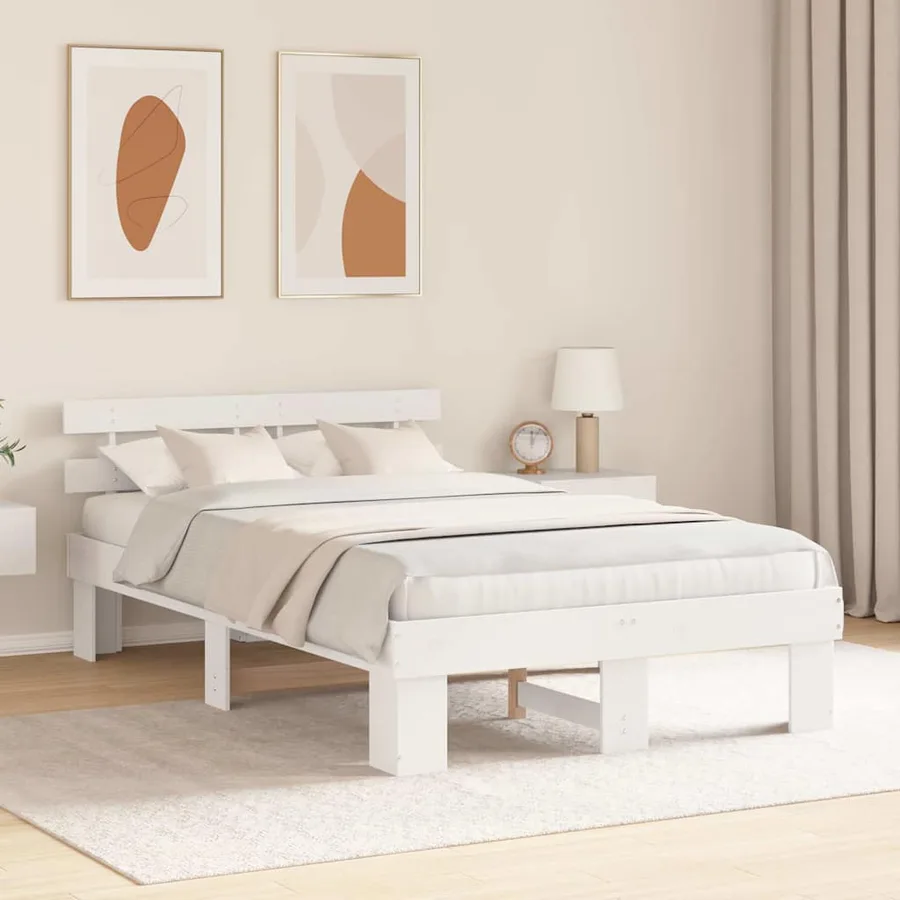 Cadre de lit avec tête de lit Blanc 140 x 190 cm Pin massif - 3