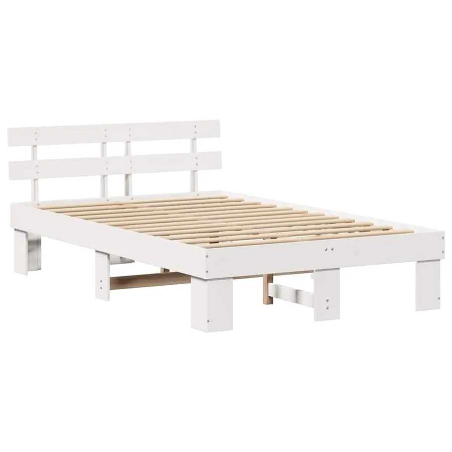 Cadre de lit avec tête de lit Blanc 140 x 190 cm Pin massif - 4