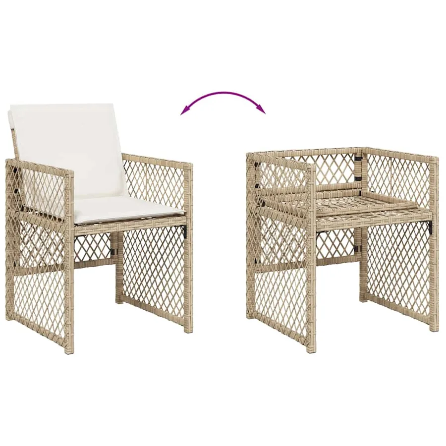 Ensemble à manger de jardin et coussins 9 pcs beige Poly rotin - 7