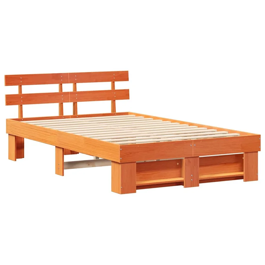 Cadre de lit avec tête de lit Brun cire 135 x 190 cm Pin massif - 4
