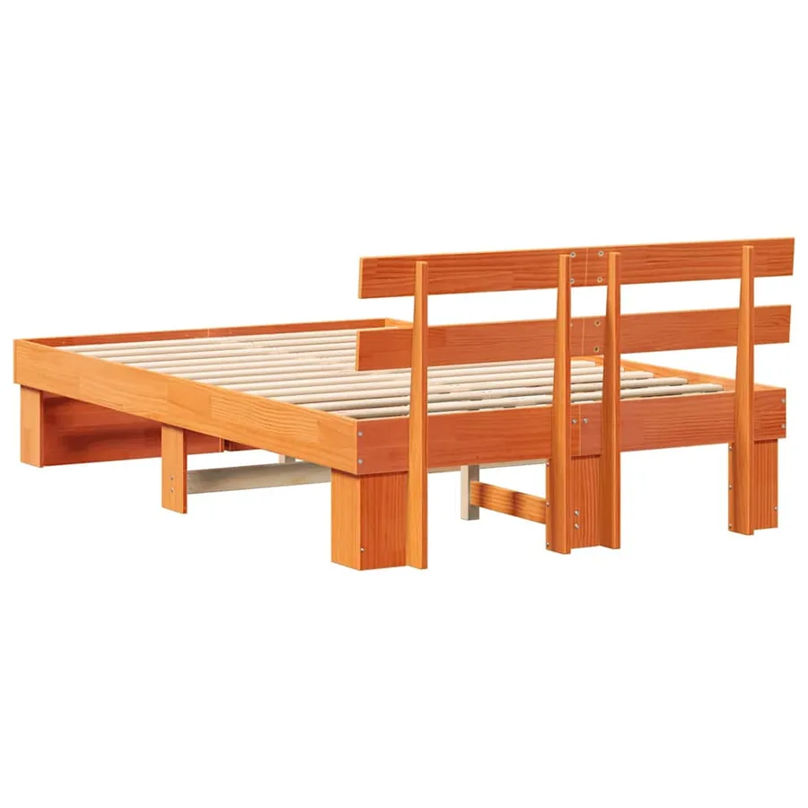 Cadre de lit avec tête de lit Brun cire 135 x 190 cm Pin massif - 7