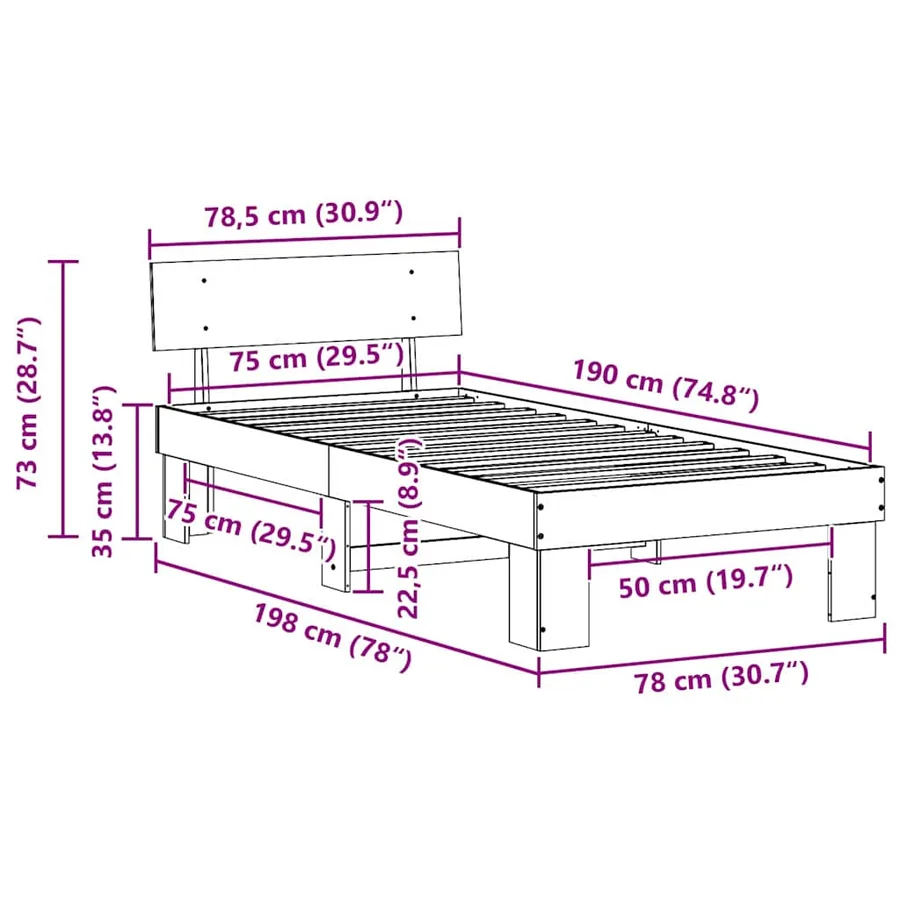 Cadre de lit avec tête de lit Blanc 75 x 190 cm Pin massif - 10