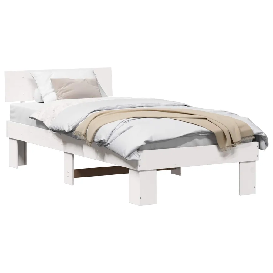 Cadre de lit avec tête de lit Blanc 75 x 190 cm Pin massif - 2