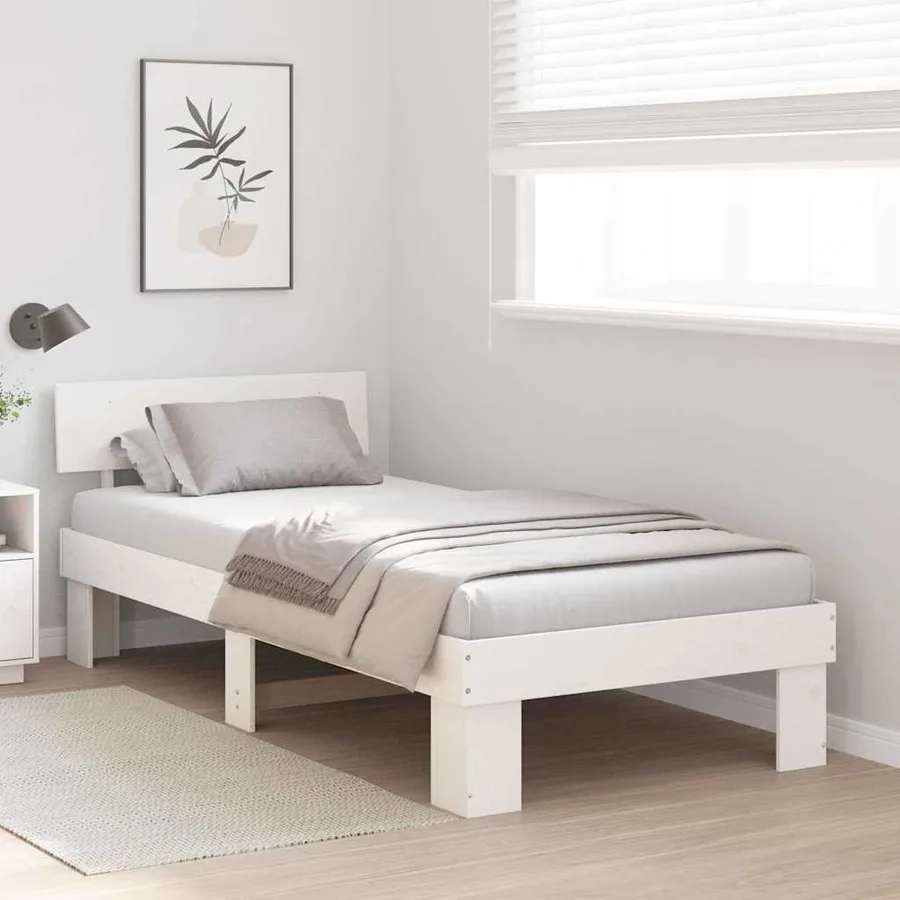 Cadre de lit avec tête de lit Blanc 75 x 190 cm Pin massif - 3
