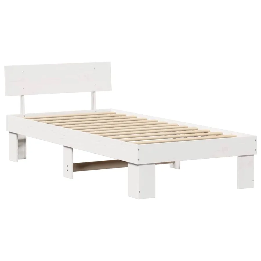 Cadre de lit avec tête de lit Blanc 75 x 190 cm Pin massif - 4