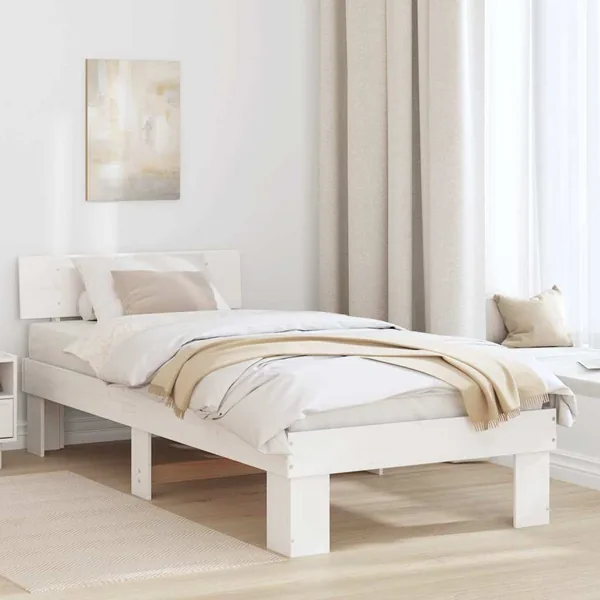Cadre de lit avec tête de lit Blanc 100 x 200 cm Pin massif