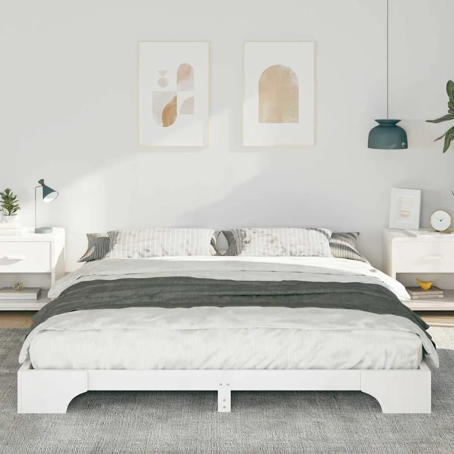 Cadre de lit Blanc 200 x 210 cm Pin massif - 3