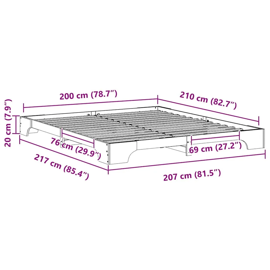 Cadre de lit Blanc 200 x 210 cm Pin massif - 9