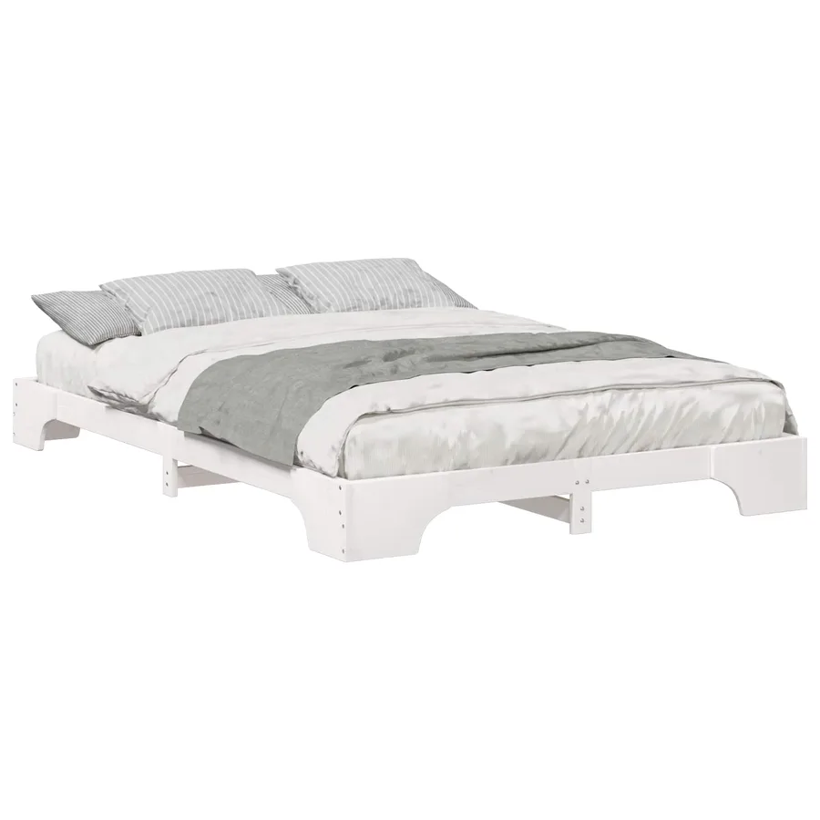 Cadre de lit Blanc 140 x 220 cm Pin massif - 2