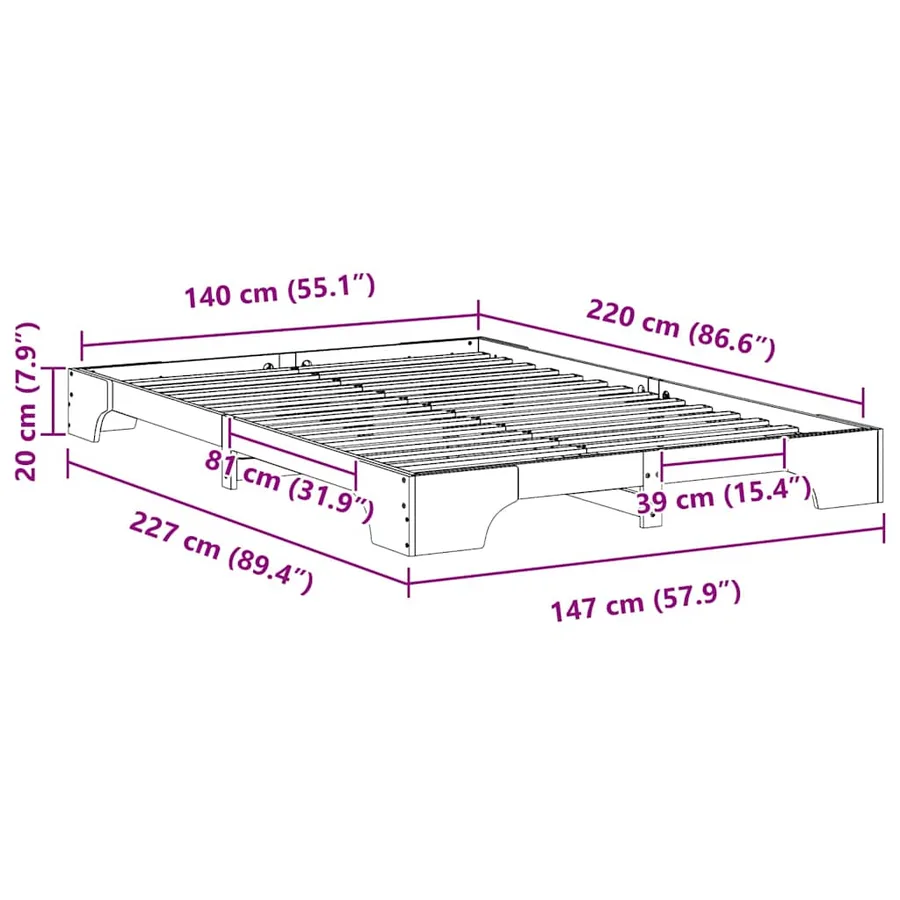Cadre de lit Blanc 140 x 220 cm Pin massif - 9