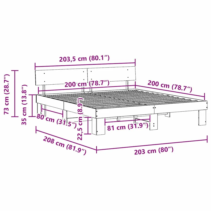 Cadre de lit avec tête de lit Blanc 200 x 200 cm Pin massif - 10