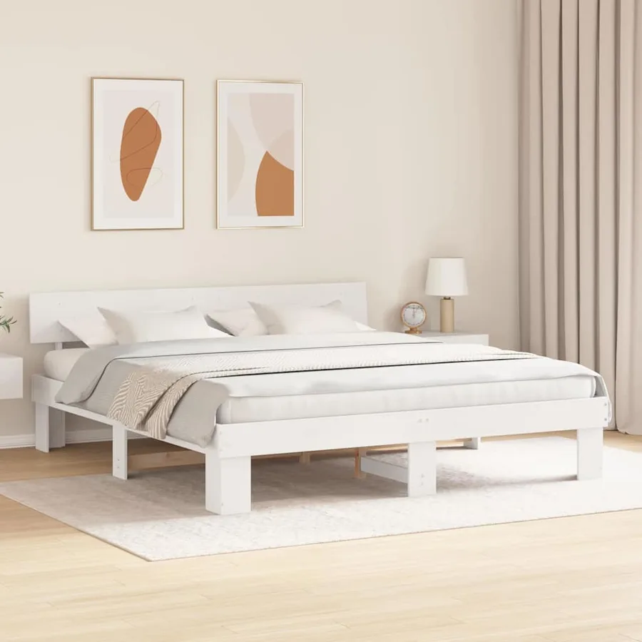 Cadre de lit avec tête de lit Blanc 200 x 200 cm Pin massif - 3