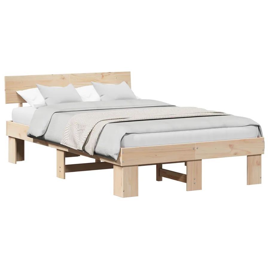 Cadre de lit avec tête de lit Naturel 135 x 190 cm Pin massif - 2