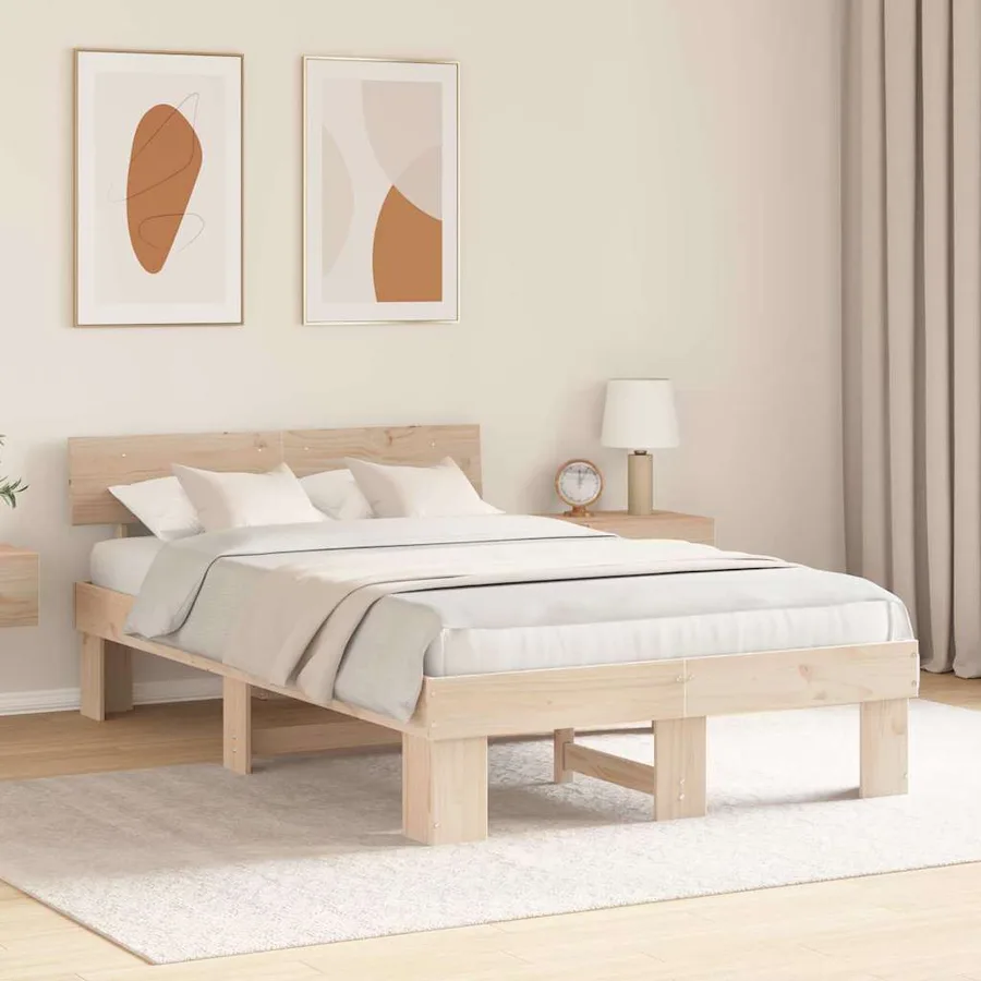 Cadre de lit avec tête de lit Naturel 135 x 190 cm Pin massif - 3
