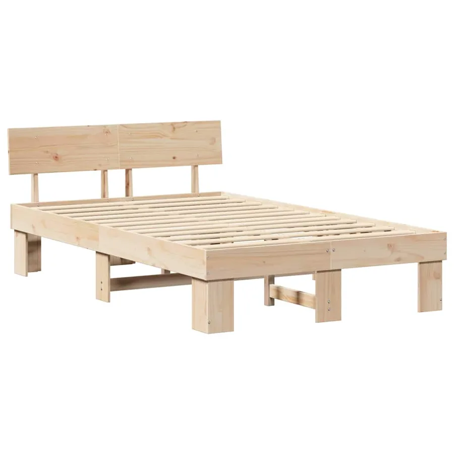 Cadre de lit avec tête de lit Naturel 135 x 190 cm Pin massif - 4