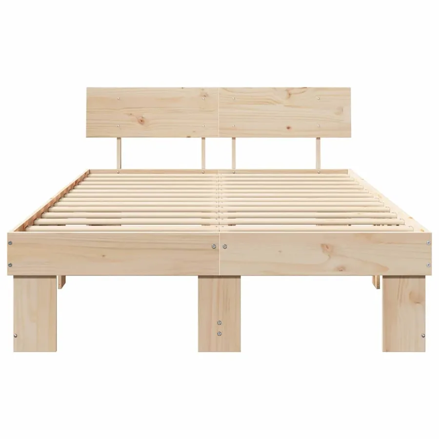Cadre de lit avec tête de lit Naturel 135 x 190 cm Pin massif - 5