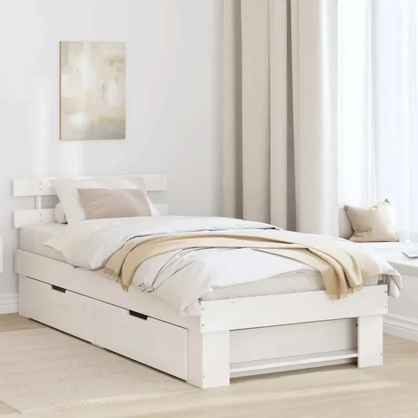 Cadre de lit avec tête de lit Blanc 90 x 190 cm Pin massif