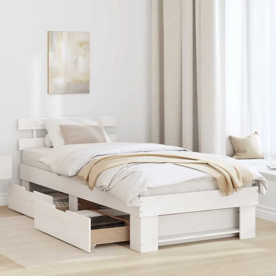 Cadre de lit avec tête de lit Blanc 90 x 190 cm Pin massif - 3