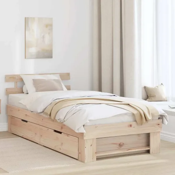 Cadre de lit avec tête de lit Naturel 90 x 200 cm Pin massif