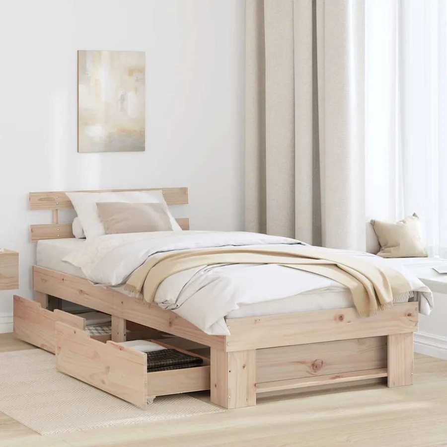 Cadre de lit avec tête de lit Naturel 90 x 200 cm Pin massif - 3