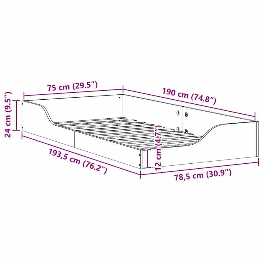 Cadre de lit Blanc 75 x 190 cm Pin massif - 10