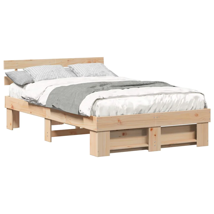 Cadre de lit avec tête de lit Marron 135 x 190 cm Pin massif - 2