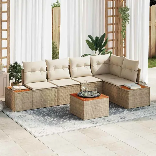 Ensemble de canapé de jardin 6 pcs beige et crème Poly rotin
