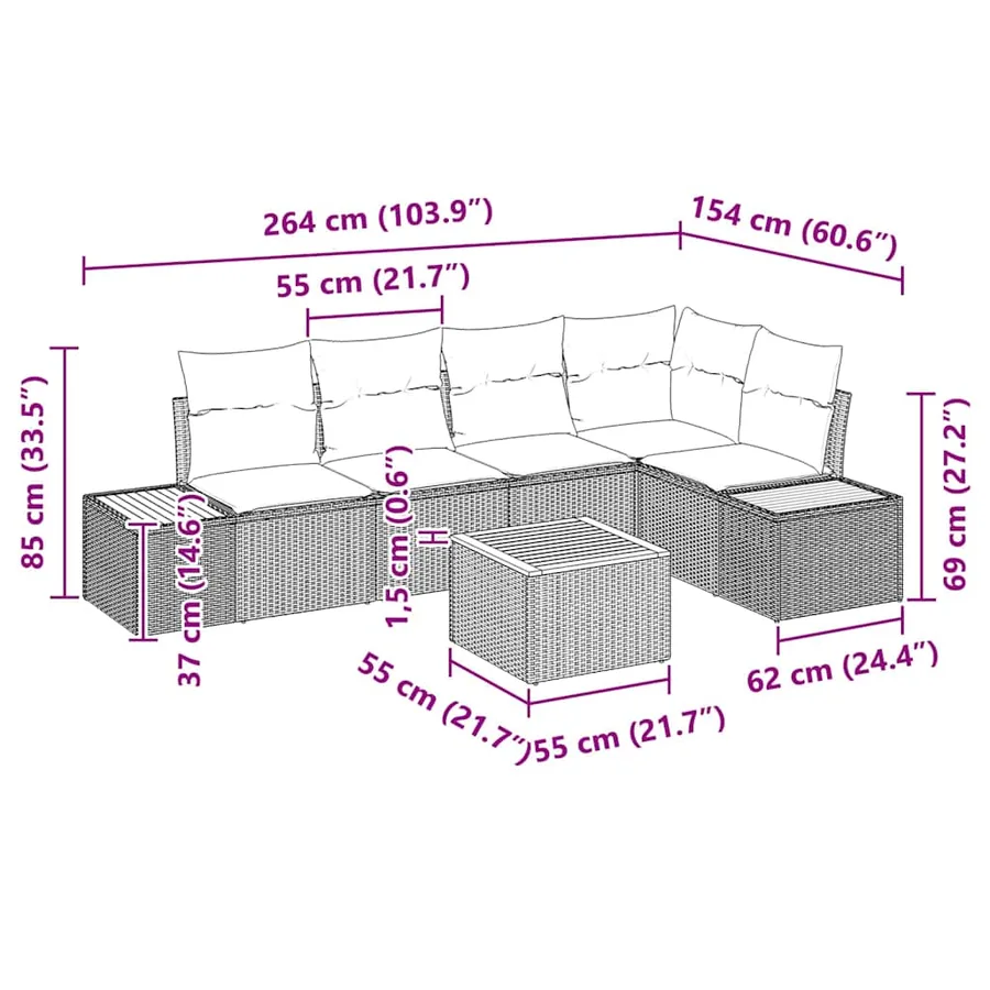 Ensemble de canapé de jardin 6 pcs beige et crème Poly rotin - 13