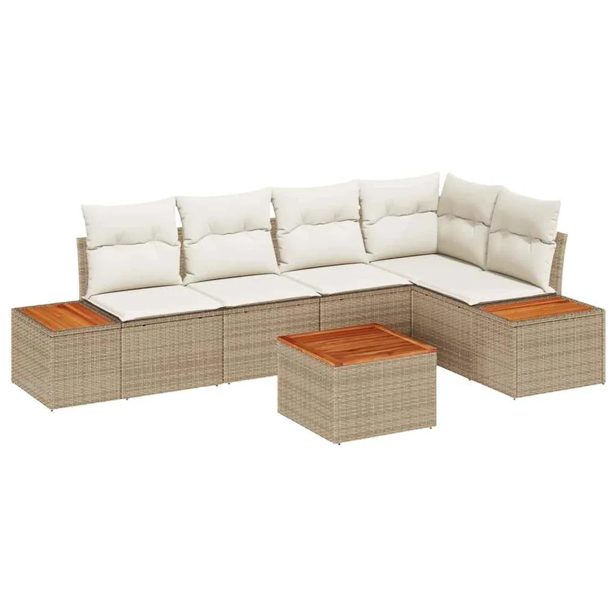 Ensemble de canapé de jardin 6 pcs beige et crème Poly rotin - 2