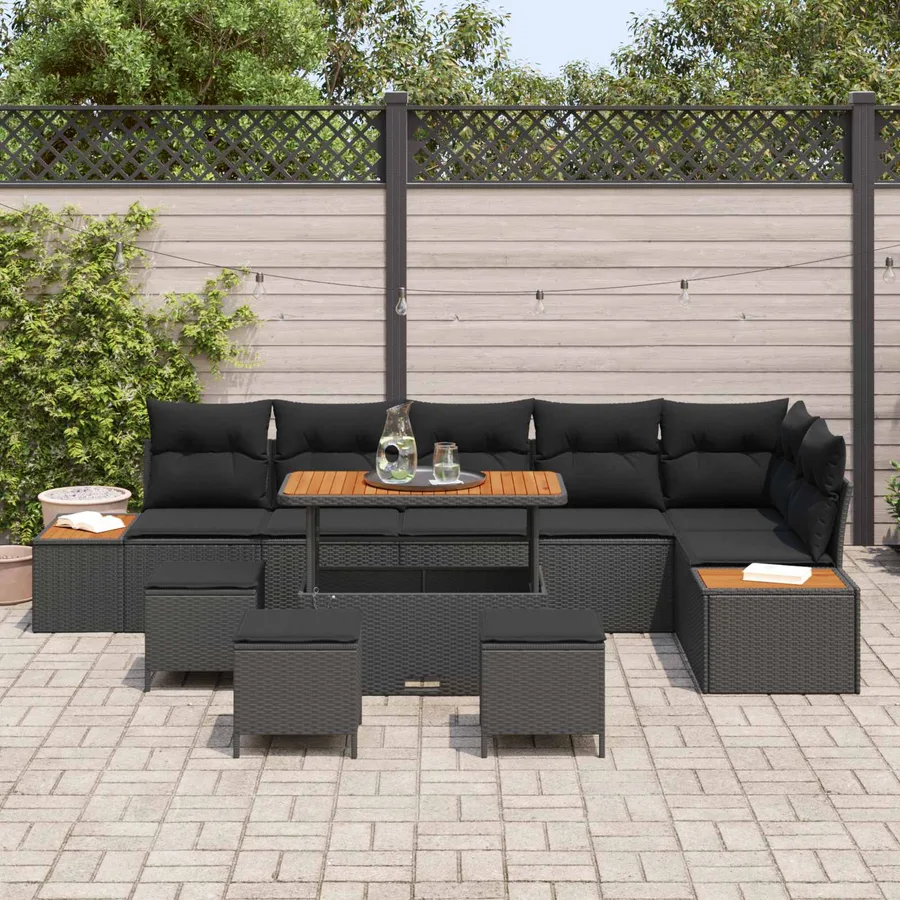 Ensemble de canapé de jardin avec coussin 10 pcs Noir - 3