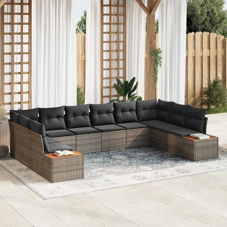Ensemble de canapé de jardin avec coussin 10 pcs Gris Polyrotin