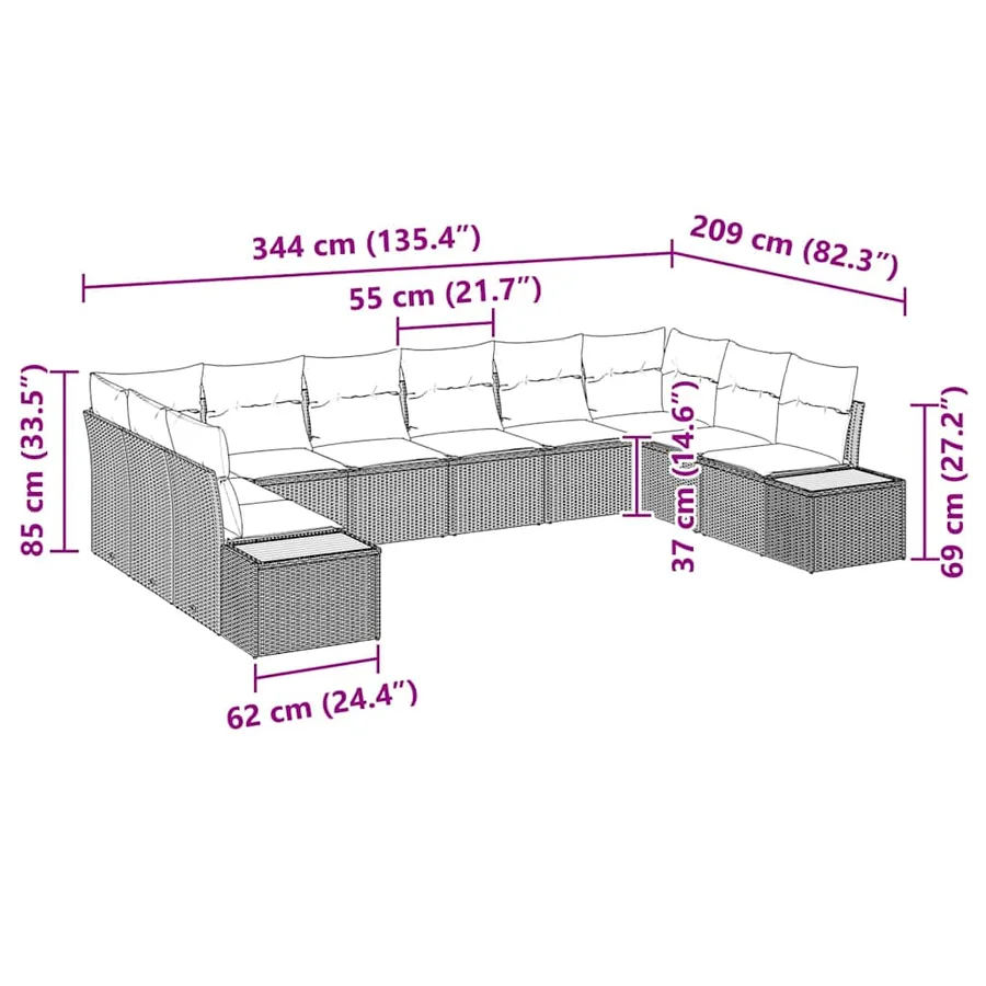 Ensemble de canapé de jardin avec coussin 10 pcs Gris Polyrotin - 12