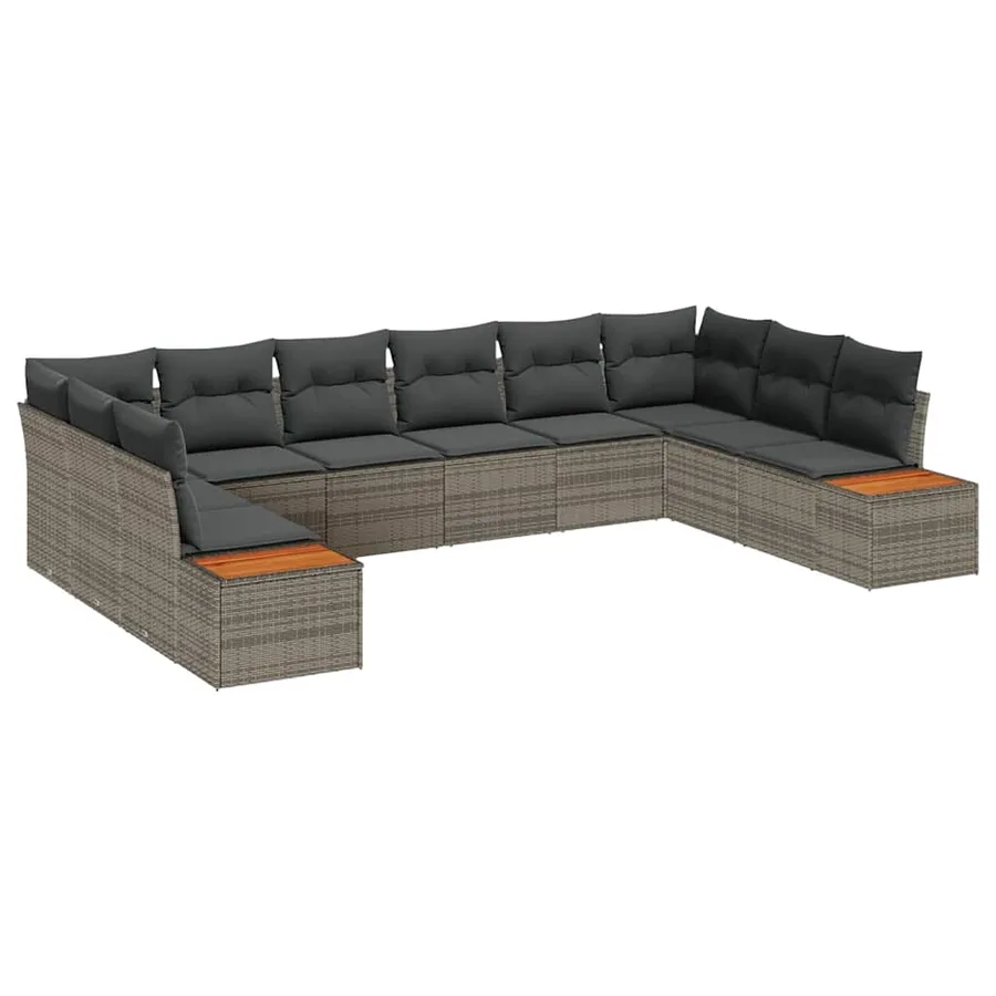 Ensemble de canapé de jardin avec coussin 10 pcs Gris Polyrotin - 2