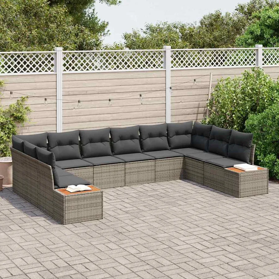 Ensemble de canapé de jardin avec coussin 10 pcs Gris Polyrotin - 3
