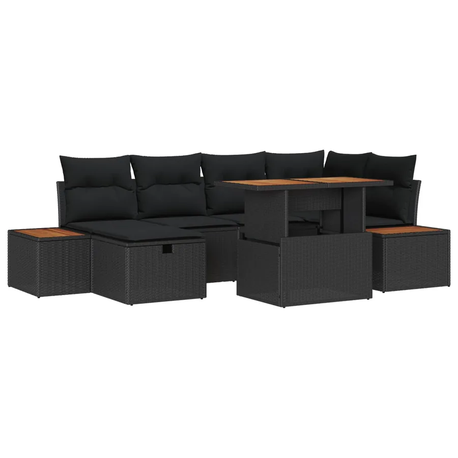 Ensemble de canapé de jardin avec coussin 7 pcs Noir polyrotin