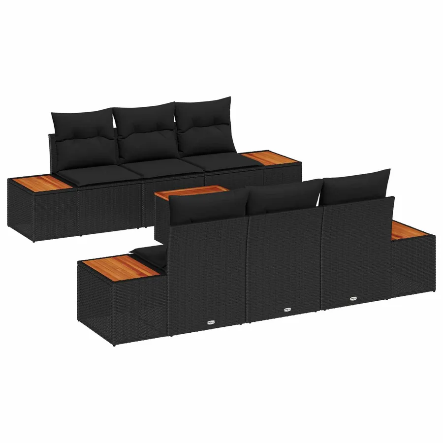 Ensemble de canapé de jardin avec coussin 7 pcs Noir Poly rotin