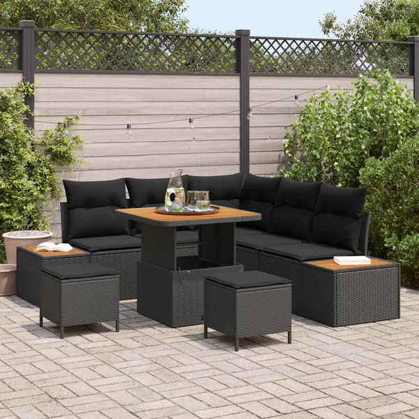 Ensemble de canapé de jardin avec coussin 8 pcs Noir