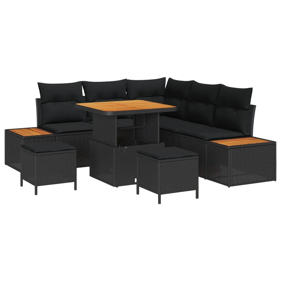 Ensemble de canapé de jardin avec coussin 8 pcs Noir - 2