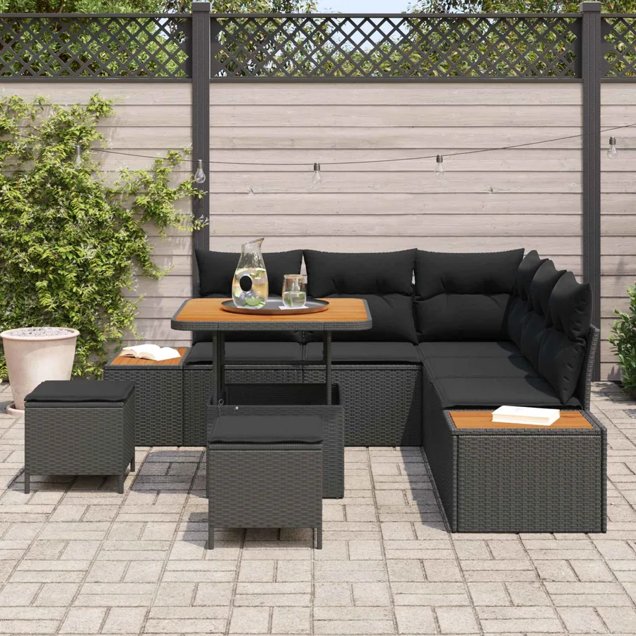 Ensemble de canapé de jardin avec coussin 8 pcs Noir - 3
