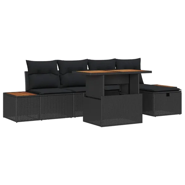 Ensemble de canapé de jardin avec coussin 6 pcs Noir polyrotin
