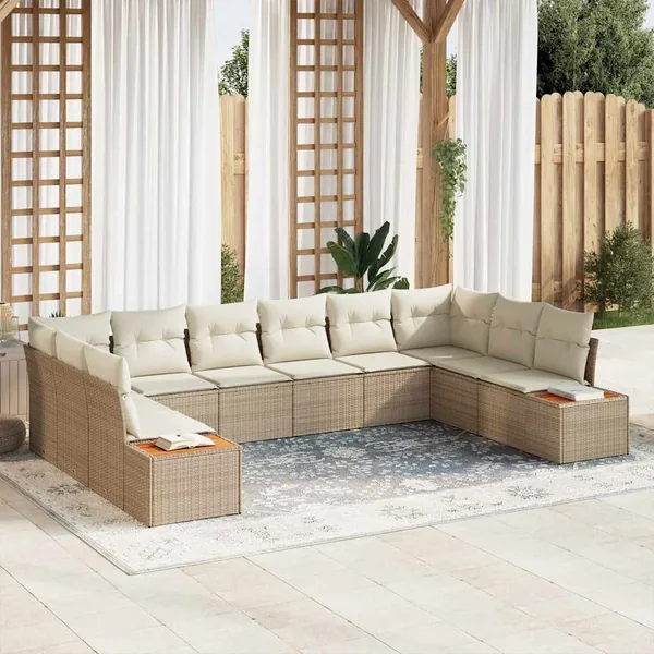 Ensemble de canapé de jardin 10 pcs Beige et crème Polyrotin