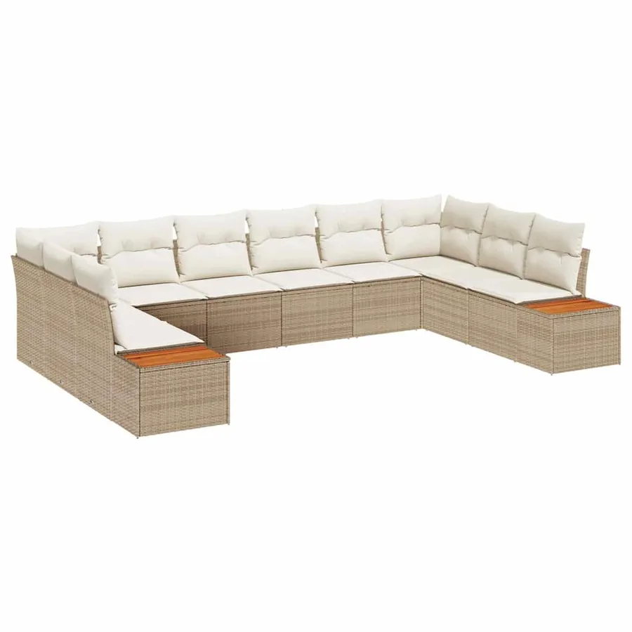 Ensemble de canapé de jardin 10 pcs Beige et crème Polyrotin - 2