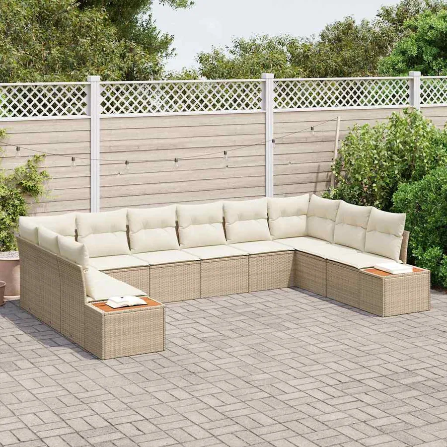 Ensemble de canapé de jardin 10 pcs Beige et crème Polyrotin - 3