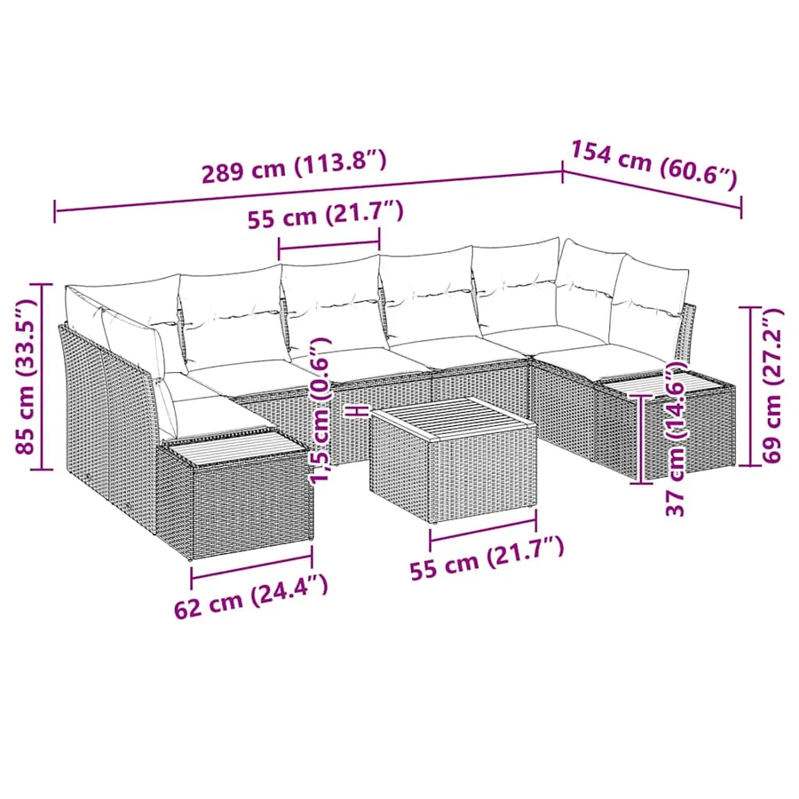 Ensemble de canapé de jardin avec coussin 8 pcs Gris Poly rotin - 13